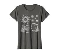Magic Occult Celestial Sun Crescent Moon Stars T-Shirt, Women, Asphalt Grey, X-Large