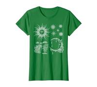 Magic Occult Celestial Sun Crescent Moon Stars T-Shirt, Women, Kelly Green, Medium
