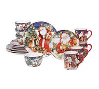 Magic of Christmas 16pc Ceramic Dinnerware Set - Santa and Woodland Animals Holiday Plates, Bowls & Mugs, Dishwasher & Microwave Safe, Festive Christmas Tableware