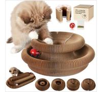 Magic Organ Cat Scratcher Board Toy with Bell Ball and Catnip - Longer, Stretchier Accordion Cardboard Scratching Pad with 4 Strong Magnets