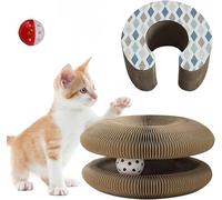 Magic Organ Cat Scratcher with Bell - Foldable Cardboard Scratching Pad Toy for Indoor Cats, Durable Infinity Design Protects Furniture, Interactive Play (Option G)