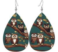 Magic owel Print Leaf Shape Drop Earrings Heart-Shaped PU Leather Earrings For Valentine Day