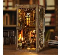 Magic Page Book Nook Kit, DIY 3D Wooden Puzzle with LED Lights, Miniature Bookshelf Insert & Secret Reading Nook, Bookend Decor Craft Kit for Adults & Teens