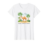Magic, Palms $ Camels Boho Style Desert Oasis Illustration Value Graphic T-Shirt, Women, White, XL