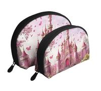 Magic Pink Castle with Cherry Blossoms Printed Makeup Bags 2-Piece Portable Shell Travel Toiletry Bag