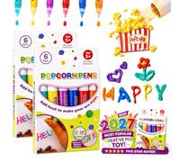 Magic Popcorn Pen, DIY Bubble Popcorn Drawing Pens, 3D Puffy Embellish Decorate Graffiti Stationery for Greeting Birthday Cards Kids Christmas (6 Colors-2 Boxes)