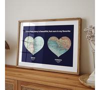 Magic Posters - Personalised 2 Heart Map Print, Gift For Girlfriend or Boyfriend, Engagement Gift For Couples, Wedding Present, Travel Gift For Him Or Her, Any City or Country (Blue)