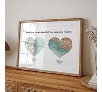 Magic Posters - Personalised 2 Heart Map Print, Gift For Girlfriend or Boyfriend, Engagement Gift For Couples, Wedding Present, Travel Gift For Him Or Her, Any City or Country (White)
