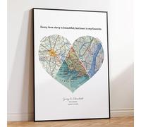 Magic Posters - Personalised Heart Travel Map Print, Fully Customisable, Custom City Map Gift Any Location