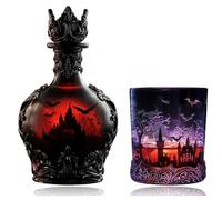 Magic Potion Style Whiskey Bottle,2025 Halloween Gothic Vampire Elixir Glass Decanter for Wine,Vintage Liquor Aerator Desk Decor (Bottle+Glass)