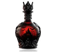 Magic Potion Style Whiskey Bottle - Gothic Vampire Wine Decanter with Bat Castle Design, Dark Fantasy Elixir Bottles, Black Glass Red Glow, Halloween Bar Decor for Whiskey Beer Lover (A)