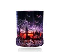 Magic Potion Style Whiskey Bottle - Gothic Vampire Wine Decanter with Bat Castle Design, Dark Fantasy Elixir Bottles, Black Glass Red Glow, Halloween Bar Decor for Whiskey Beer Lover (Wine Glass)