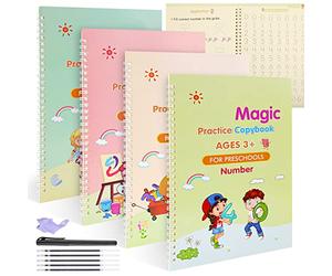 Magic Practice Copybook for kids, 4 Pack Calligraphy Set for Beginners | with Handwriting Pens, Children Tracing Workbook for Drawing,Math,Numbers,English Alphabet (Large)