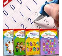 Magic Practice Copybook, Reusable Writing Practice Book, learning materials, Magic Pen, Handwriting Practice for kids Age 3-8 for Preschool Calligraphy (4pcs with pens) Medium