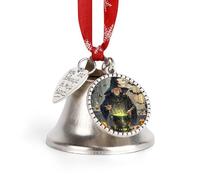 Magic Pumpkin Night Ornaments Silver Christmas Bell Ornaments with Wings & Heart Christmas Metal Jingle Bell Pendant with Red Ribbon for Home,Outdoor and Garden Decoration