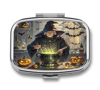 Magic Pumpkin Night Pill Case Travel Portable Pocket Pill Box 2 Compartment Medicine Case Large Capacity Daily Pill Cases Vitamin Organizer Medicine Organizer Small Pill Box