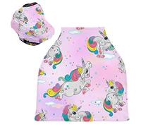 Magic Rainbow Pink Unicorns Stretchy Baby Car Seat Cover,Canopy Nursing Covers,Soft Breathable Windproof Scarf Changepad for Winter Infant Breastfeeding Boys