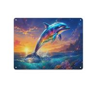 Magic Realism Dolphin Wall Art 30x40cm, Tin Sign, Home Decor | Metal display signs complement eclectic gallery walls as a neat decorative touch.