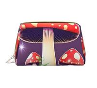 Magic Red Mushroom Leather Hand-Held Zipper Makeup Bag Cute Make Up Case Large Wide-Open Pouch Pen Case