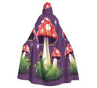 Magic Red Mushroom Print Halloween Hooded Adults Cloak Costume Full Length Cosplay Parties And Festivals