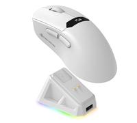 MAGIC-REFINER R1 Wireless Gaming Mouse with RGB Magnetic Charging Dock, PixArt PAW3311 Gaming Sensor, 25000 DPI, BT/2.4G Wireless/Wired Mice, Digital Display Screen, Web Driver for PC/Mac-White