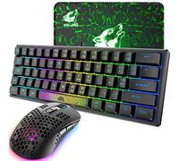 MAGIC-REFINER RK61 60% Gaming Keyboard and Mouse,Rainbow LED Backlit Gaming Keyboard with Wired Mini Portable 2400 DPI Ultralight Gaming Honeycomb Shell Mouse,Mouse Pad for Windows PC Gamers(Black)