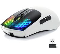 MAGIC-REFINER X5 Wireless Gaming Mouse, 49g Ultralight G502 Tri-mode 2.4Ghz/USB-C Wired/Bluetooth Mouse, PC Gaming Mice PixArt Optical Sensor-Adjustable DPI-Main Click RGB Backlit-Win/MAC, White&Black