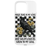 Magic Runs In My Veins Raven Wildflowers Gothic Case for iPhone 15 Pro Max