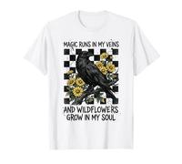 Magic Runs in My Veins Raven Wildflowers Gothic T-Shirt