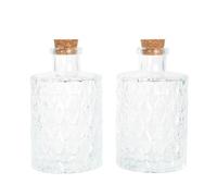 Magic Season Decorative Glass Bottles - 150 ml Rhombus Pattern Round Bottles wth Cork Stoppers/Set of 2