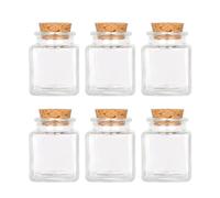 Magic Season Decorative Glass Bottles with Cork Stoppers (1.7 fl oz. Square Bottles / 6 Pcs)