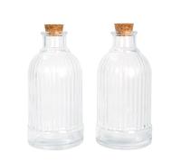 Magic Season Decorative Glass Bottles with Cork Stoppers - 150 ml Vertical Stripes Round Bottles/Set of 2