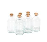 Magic Season Decorative Glass Bottles with Cork Stoppers (250 ml Round Bottles, Set of 6)