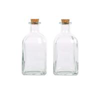 Magic Season Decorative Glass Bottles with Cork Stoppers (250 ml Square Bottles/Set of 2)