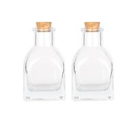 Magic Season Decorative Glass Bottles with Cork Stoppers (3 fl oz. Square Bottles / 2 Pcs)