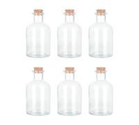 Magic Season Decorative Glass Bottles with Cork Stoppers (5 fl oz. Round Bottles / 6 Pcs)