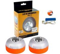 MAGIC SELECT 2X V16 Emergency Light, for Car and Motorcycle Road Signs. Flashing Yellow and Fixed White Light with Automatic Ignition, Magnetic Base and Rechargeable Battery.