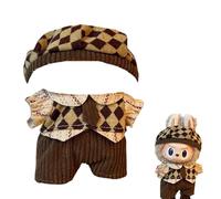 MAGIC SELECT Doll Clothes Compatible with 17cm Plush. Clothing and Accessory Set, Diamond-Patterned Shirt, Tie, Pants, and Beret (Plush not Included).