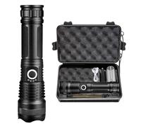 MAGIC SELECT High Power Rechargeable LED Flashlight with Battery Indicator, Waterproof and USB Charging, Safety Box and Lanyard, Micro USB Cable Included, Resistant, 5 Modes, Adjustable Zoom.