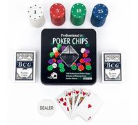 MAGIC SELECT Poker Table Game Set. Texas Hold’em Poker Set. Complete Poker Kit with 100 Chips, 2 Decks of Cards and Dealer Button, Portable Metal Case Poker Set for Home, Parties and Table Games