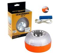MAGIC SELECT V16 Emergency Light, for Car and Motorcycle Road Signs. Flashing Yellow and Fixed White Light with Automatic Ignition, Magnetic Base and Rechargeable Battery.