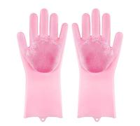 Magic Silicone Gloves,Multi-Function Waterproof Cleaning Brush Scrubber Gloves Great for Dish wash,Washing The Car, Cleaning, Pet Hair Care (Pink)