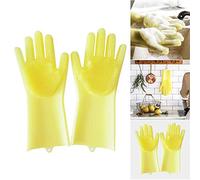 Magic Silicone Gloves,Multi-Function Waterproof Cleaning Brush Scrubber Gloves Great for Dish wash,Washing The Car, Cleaning, Pet Hair Care (Yellow)