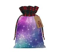 Magic Space Print Christmas Drawstring Linen Gift Bags Reusable Fabric Bags With Tags For Christmas Gifts