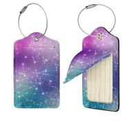 Magic Space Print Luggage Tag Leather with Stainless Steel Loop Privacy Cover Name ID Labels for Women Men