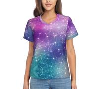 Magic Space Print Short Sleeve V Neck T Shirts Womens Summer Business Casual Dressy Tops Basic Spring Outfit Black