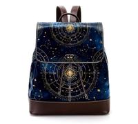 Magic Space Zodiac Signs on Blue Sky Background Women Laptop Backpack, PU Leather Daypack Fashion Rucksack Travel Shoulder Bag