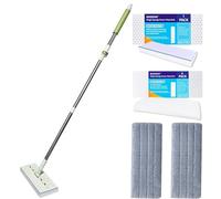 Magic Sponge Eraser Mop, 60" Adjustable Mop Handle with Flexible 13" Flat Head with Microfiber Pad and Magic Sponge Eraser Pads