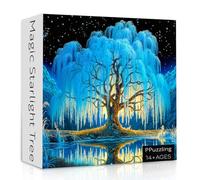 Magic Starlight Tree of Life Puzzle 1000 Pieces for Adults, Fantasy Blue Willow Tree Under Starry Night Reflection Jigsaw Puzzle, Nature Landscape Art Puzzle, Hard Challenging Puzzles for Adults