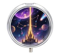 Magic Starry Pill Case with Retro Mirror 3 Compartments Pill Organizer Small Round Metal Pill Organizer for Pills or Vitamins Fish Oil Supplements for Pills